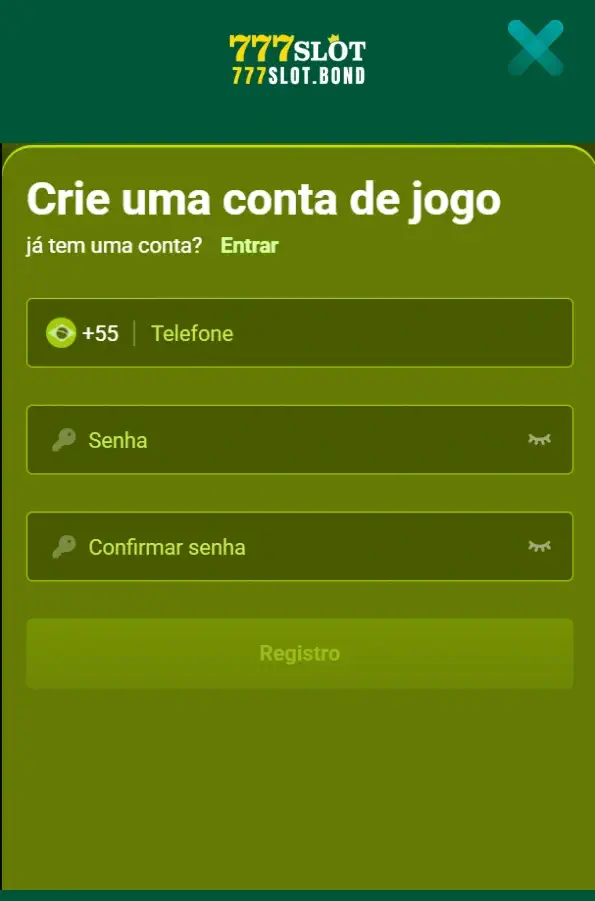 Usuário criando conta no 777SLOT cassino